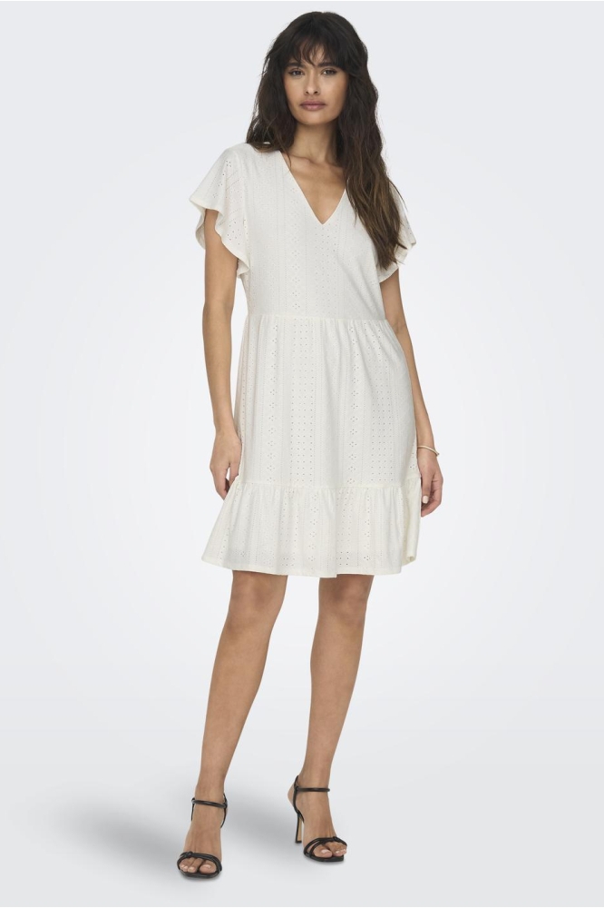 ONLSANDRA S/S V-NECK DRESS JRS 15289687 Cloud Dancer